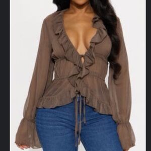 Fashion Nova Brown Ruffle Blouse